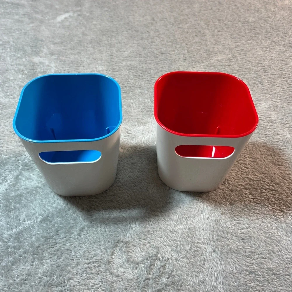 IKEA‎ Pen Holders Desk Organizers White Red Blue Storage Bins Set of 2